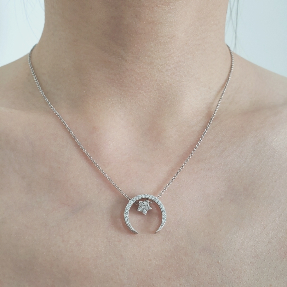 Two-way Crescent Moon Star Necklace in Sterling Silver